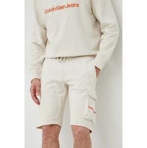 Bavlněné šortky Calvin Klein Jeans pánské, béžová barva