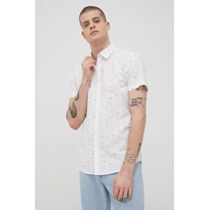 Bavlněné tričko Tom Tailor pánská, bílá barva, slim, s klasickým límcem
