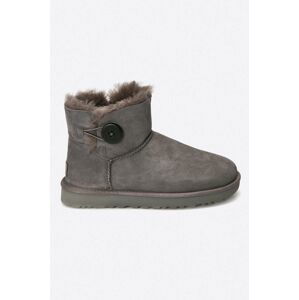 Boty UGG Mini Bailey Button II dámské, šedá barva, na plochém podpatku, zateplené, 1016422.GRY