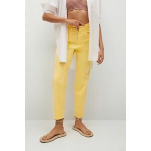 Kalhoty Mango FIVES dámské, žlutá barva, jednoduché, high waist