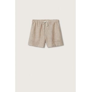 Kraťasy Mango Linen dámské, hnědá barva, hladké, medium waist