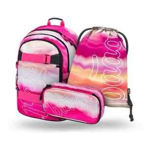 Školní batoh v setu Baagl Skate Pink Stripes - 3 díly