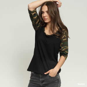 Dámské tričko Urban Classics Ladies 3/4 Contrast Raglan černé / camo zelené