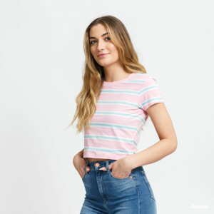 Dámské tričko Urban Classics Ladies Stripe Cropped Tee růžové / světle modré / bílé