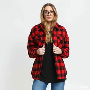 Podzimní bunda Urban Classics Ladies Flanell Padded Overshirt černá / červená