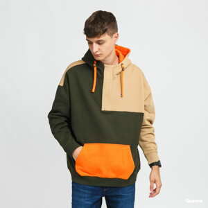 Mikina TOMMY JEANS M Colorblock Hoodie tmavě olivová / béžová / oranžová