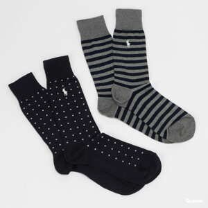 Ponožky Polo Ralph Lauren 2Pack Dot Stripe Crew navy / melange tmavě šedé / bílé