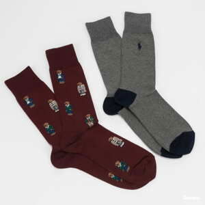 Ponožky Polo Ralph Lauren 2Pack Bear Quad Crew vínové / melange tmavě šedé / navy