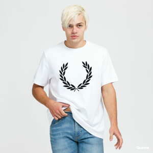 Tričko s krátkým rukávem FRED PERRY Flock Laurel Wreath Tee bílé