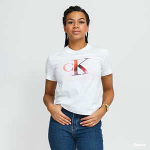 Dámské tričko CALVIN KLEIN JEANS W Satin Bonded Blurred Tee bílé