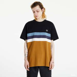 Pánské tričko FRED PERRY Panelled Stripe T-Shirt Dark Caramel Black/ Brown