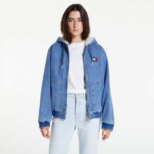 Podzimní bunda TOMMY JEANS Sherpa Hooded Trucker Denim Jacket Modrá