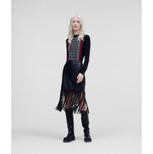 Sukně karl lagerfeld faux leather skirt w/ fringes černá 40