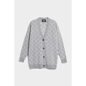 Svetr karl lagerfeld long monogram cardigan šedá s