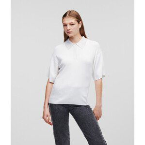 Svetr karl lagerfeld rhinestone polo knit top bílá s