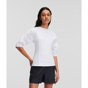 Tričko karl lagerfeld puffy woven sleeve top bílá l