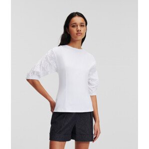 Tričko karl lagerfeld puffy woven sleeve top bílá m