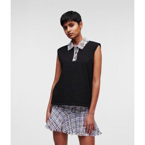 Tričko karl lagerfeld boucle polo tank top černá l