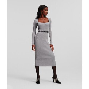 Šaty karl lagerfeld lslv lurex logo knit dress šedá m