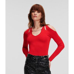 Svetr karl lagerfeld cut out knit sweater červená xs