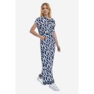 Kalhoty la martina woman trousers wide leg printe modrá 2