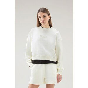 Mikina woolrich cotton fleece logo crewneck bílá s