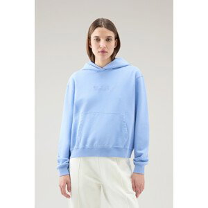 Mikina woolrich cotton fleece logo hoodie modrá s