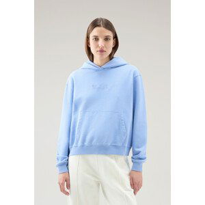 Mikina woolrich cotton fleece logo hoodie modrá xs