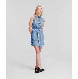 Šaty karl lagerfeld jeans klj slvless belted denim dress modrá s