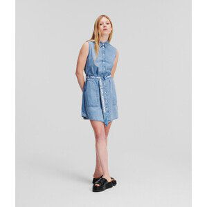 Šaty karl lagerfeld jeans klj slvless belted denim dress modrá m