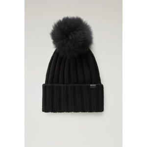 Čepice woolrich beanie cashmere pom-pom černá m