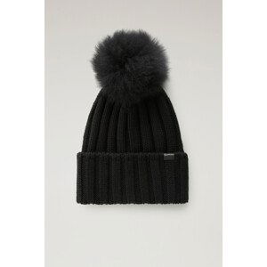 Čepice woolrich beanie cashmere pom-pom černá s