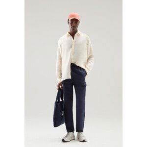 Kalhoty woolrich cotton linen pant modrá l