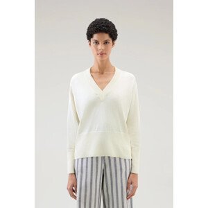 Svetr woolrich cotton cashmere v-neck bílá m