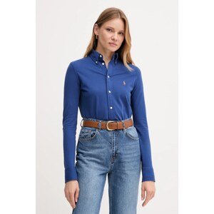 Bavlněná košile Polo Ralph Lauren dámská, černá barva, regular, s klasickým límcem, 211924258