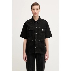 Džínová košile Carhartt WIP W' S/S Michigan dámská, černá barva, relaxed, s klasickým límcem, I035573.89GD