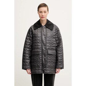 Bunda GANNI Shiny Quilt Midi šedá barva, přechodná, oversize, W0343