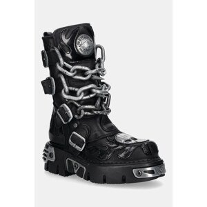 Kožené workery New Rock dámské, černá barva, na platformě, M-727-S5