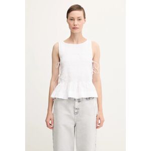 Bavlněný top GANNI Cotton Poplin Smock Tie String dámský, bílá barva, W0886