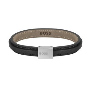 Hugo Boss Černý kožený náramek pro muže Grover 1580328 19 cm