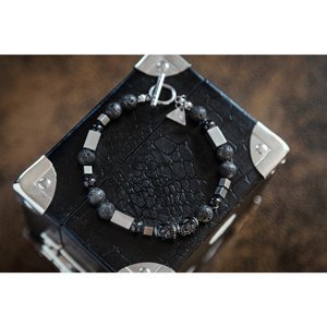 Lampglas Pánský náramek Cryptic Darkness s perlami Lampglas a lávovým kamenem BFM11 23 cm