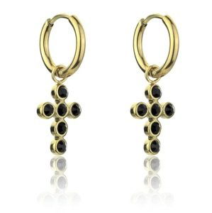 Marc Malone Pozlacené náušnice s křížky Avianna Black Earrings MCE23120G