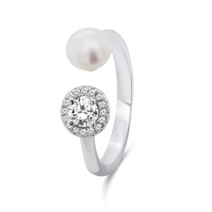 Brilio Silver Elegantní stříbrný prsten s pravou perlou a zirkony RI062W 60 mm
