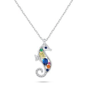 Brilio Silver Stříbrný náhrdelník Mořský koník s barevnými zirkony NCL161WRBW
