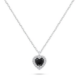 Brilio Silver Stříbrný náhrdelník Srdce s černým zirkonem NCL158WBC