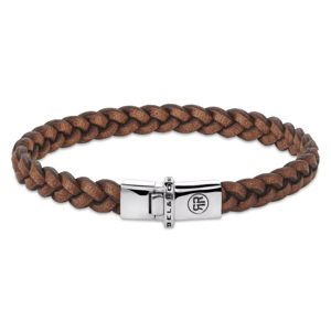 Rebel&Rose Hnědý kožený náramek Small Braided Raw Cognac RR-L0171-S 19 cm