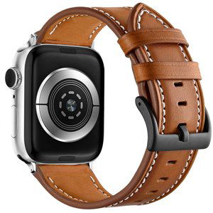 4wrist Kožený řemínek s bílým prošíváním pro Apple Watch - Brown 42/44/45/49 mm