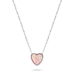 Brilio Silver Slušivý stříbrný náhrdelník Srdce s opálem NCL74WP