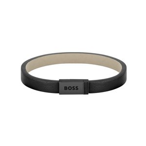 Hugo Boss Moderní černý kožený náramek Jace 1580337 17,5 cm