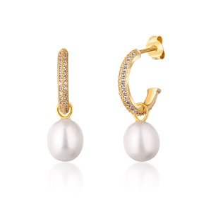 JwL Luxury Pearls Nádherné pozlacené náušnice kruhy s pravými perlami 2v1 JL0771